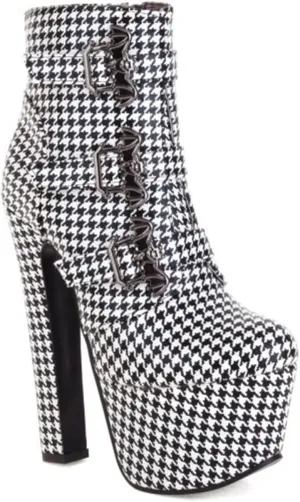 bbruriy Platform Boots for Women,Chunky Heel Round Toe Pu Leather Boots Side Zipper Metal Buckle Booties Nightclub Party Dress Boot 6.7" Chunky Heel Shoes