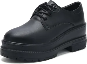 Black Wedge Increase Height Lug Sole Oxford Shoes for Women Platform Patent Leather Lace Up Platform Chunky Loafers Classic Business Casual Work Office Dress Shoes
