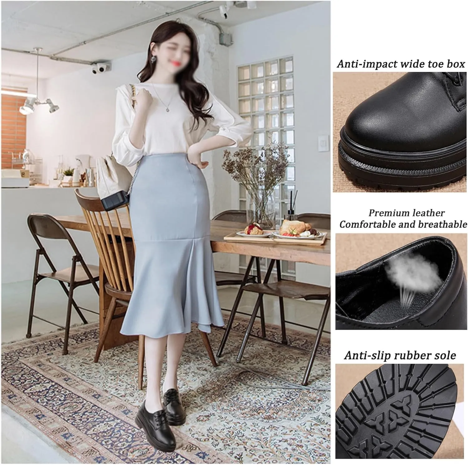 Black Wedge Increase Height Lug Sole Oxford Shoes for Women Platform Patent Leather Lace Up Platform Chunky Loafers Classic Business Casual Work Office Dress Shoes