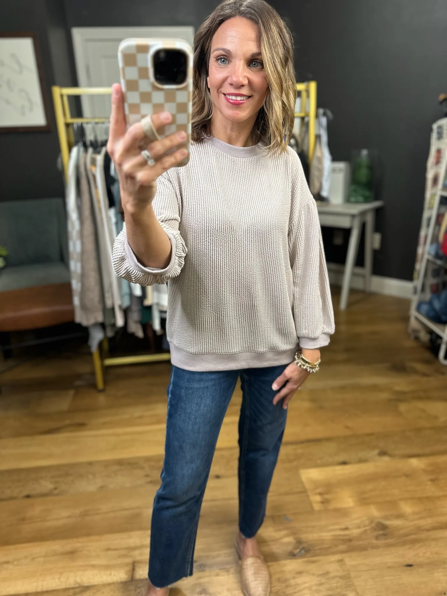 Coming Together Corded 3/4 Sleeve Top - Oatmeal