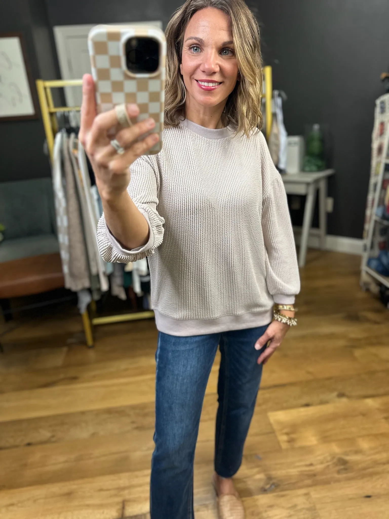 Coming Together Corded 3/4 Sleeve Top - Oatmeal