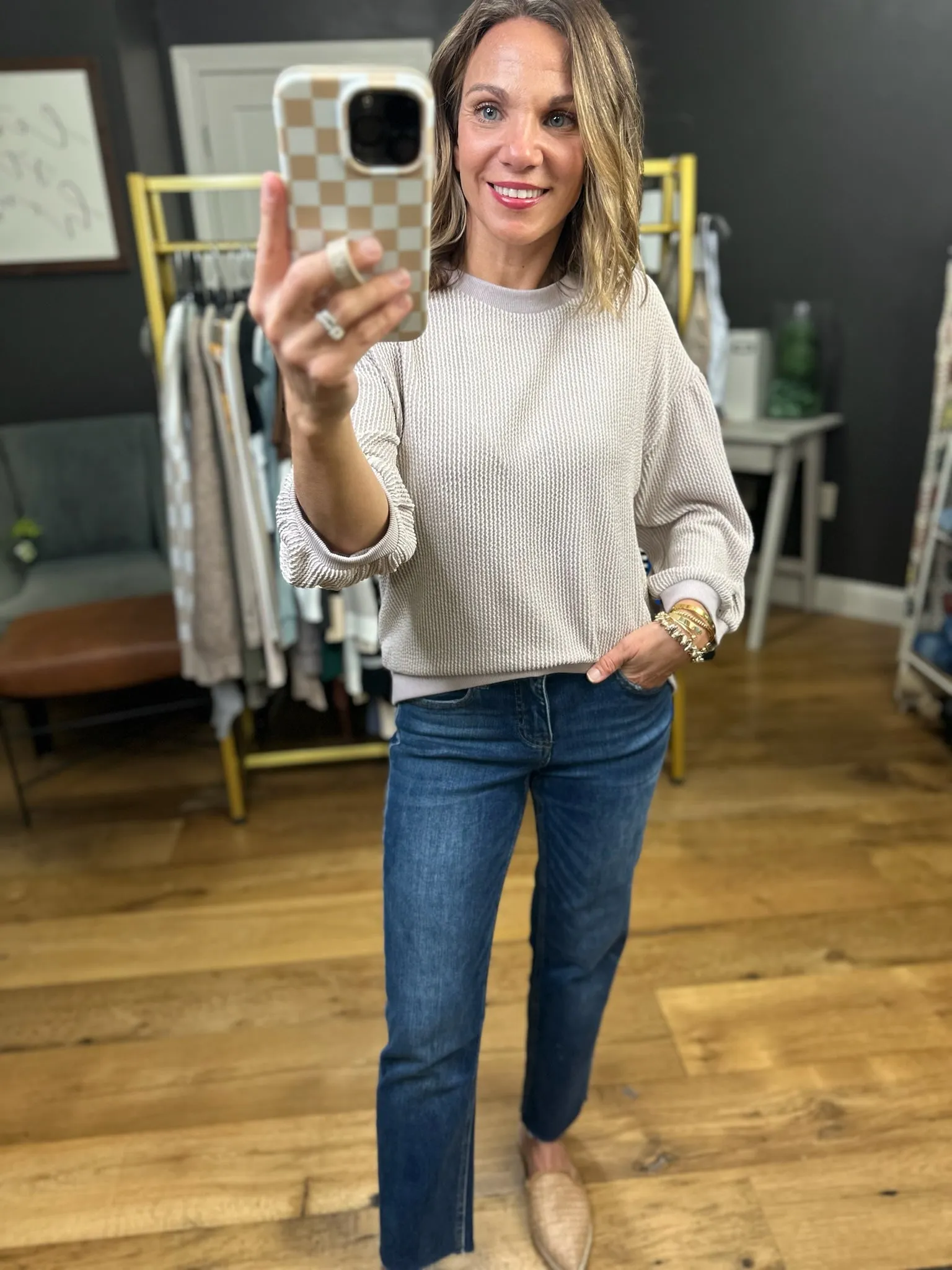 Coming Together Corded 3/4 Sleeve Top - Oatmeal