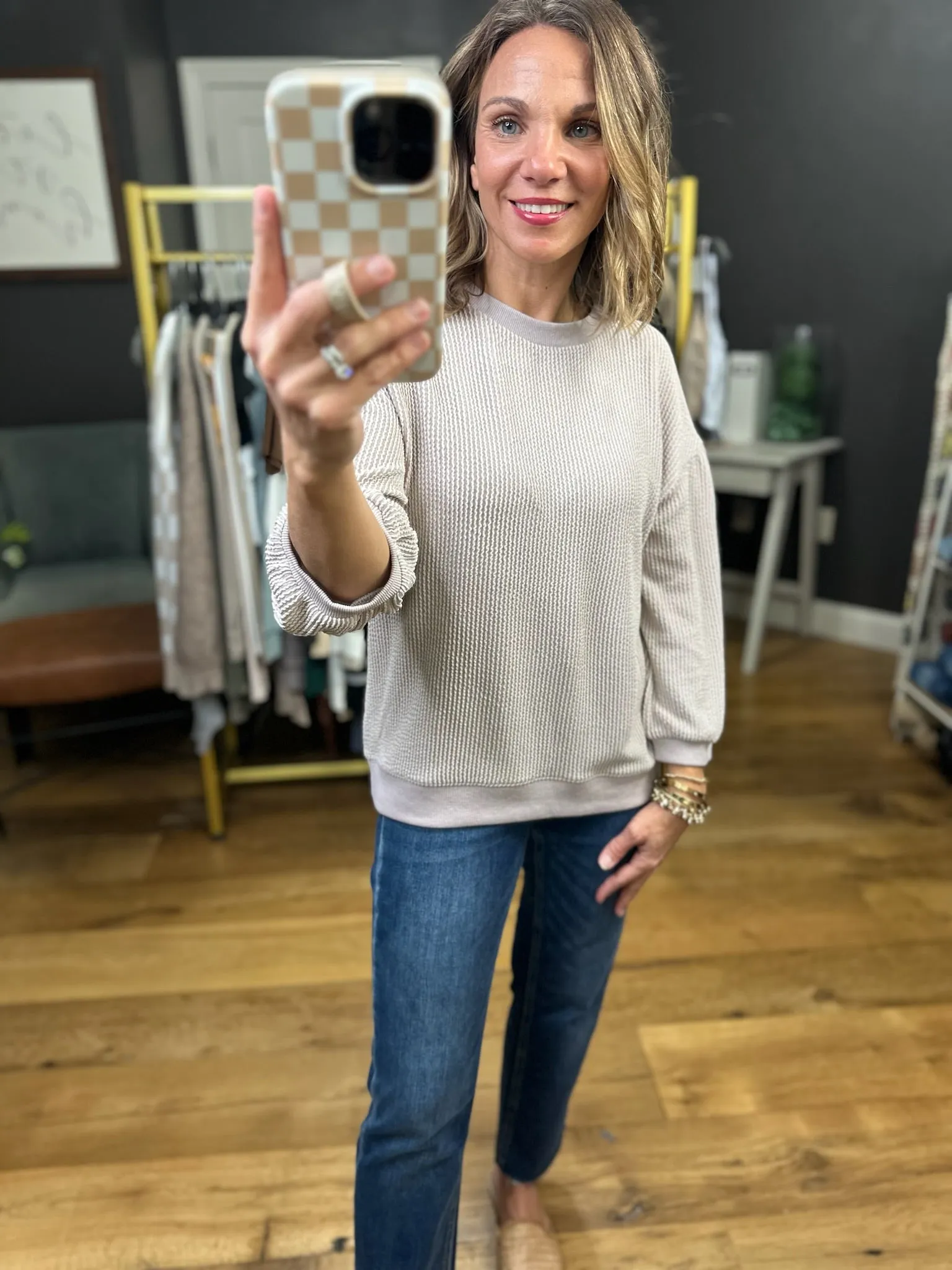 Coming Together Corded 3/4 Sleeve Top - Oatmeal