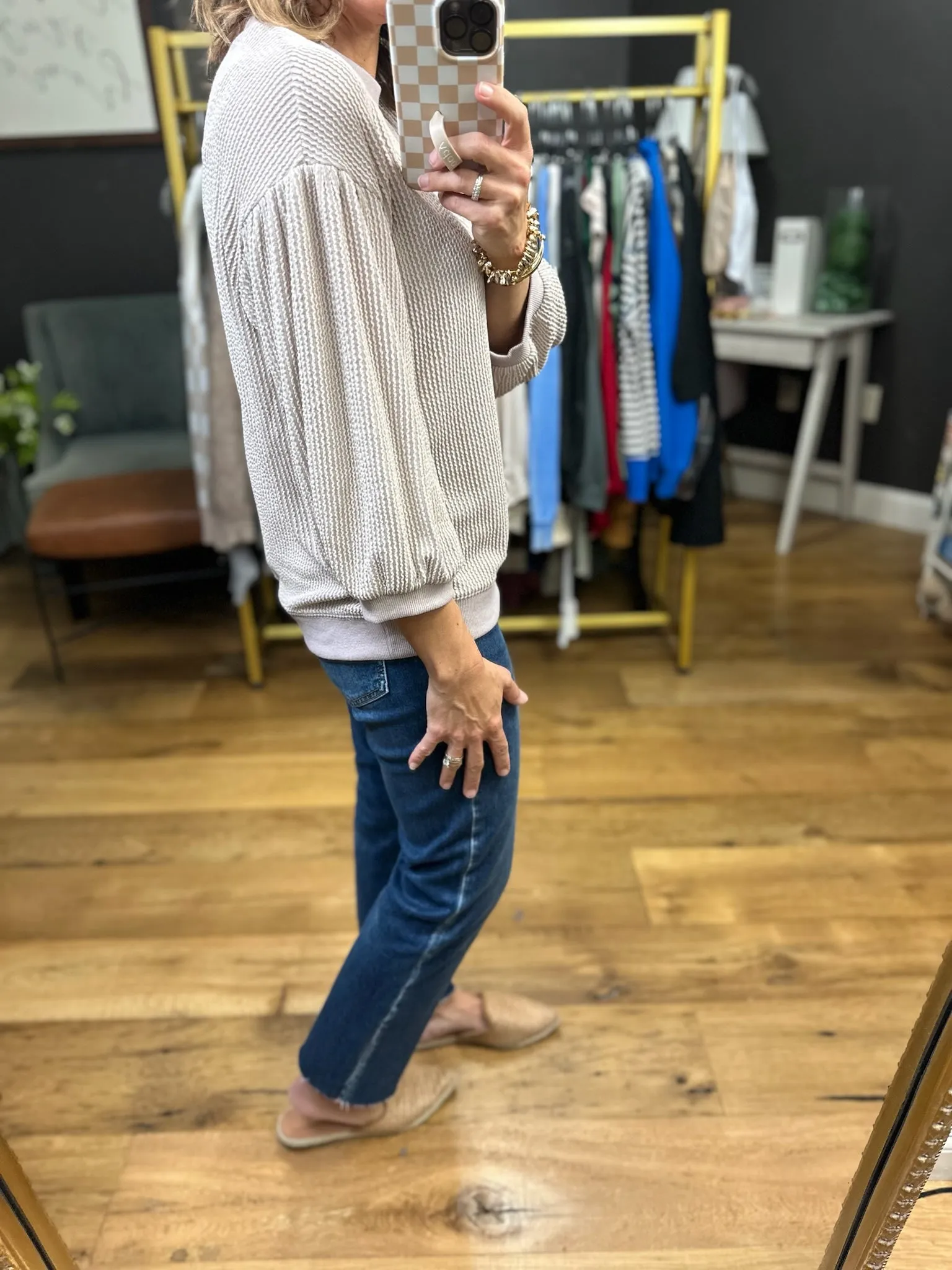 Coming Together Corded 3/4 Sleeve Top - Oatmeal