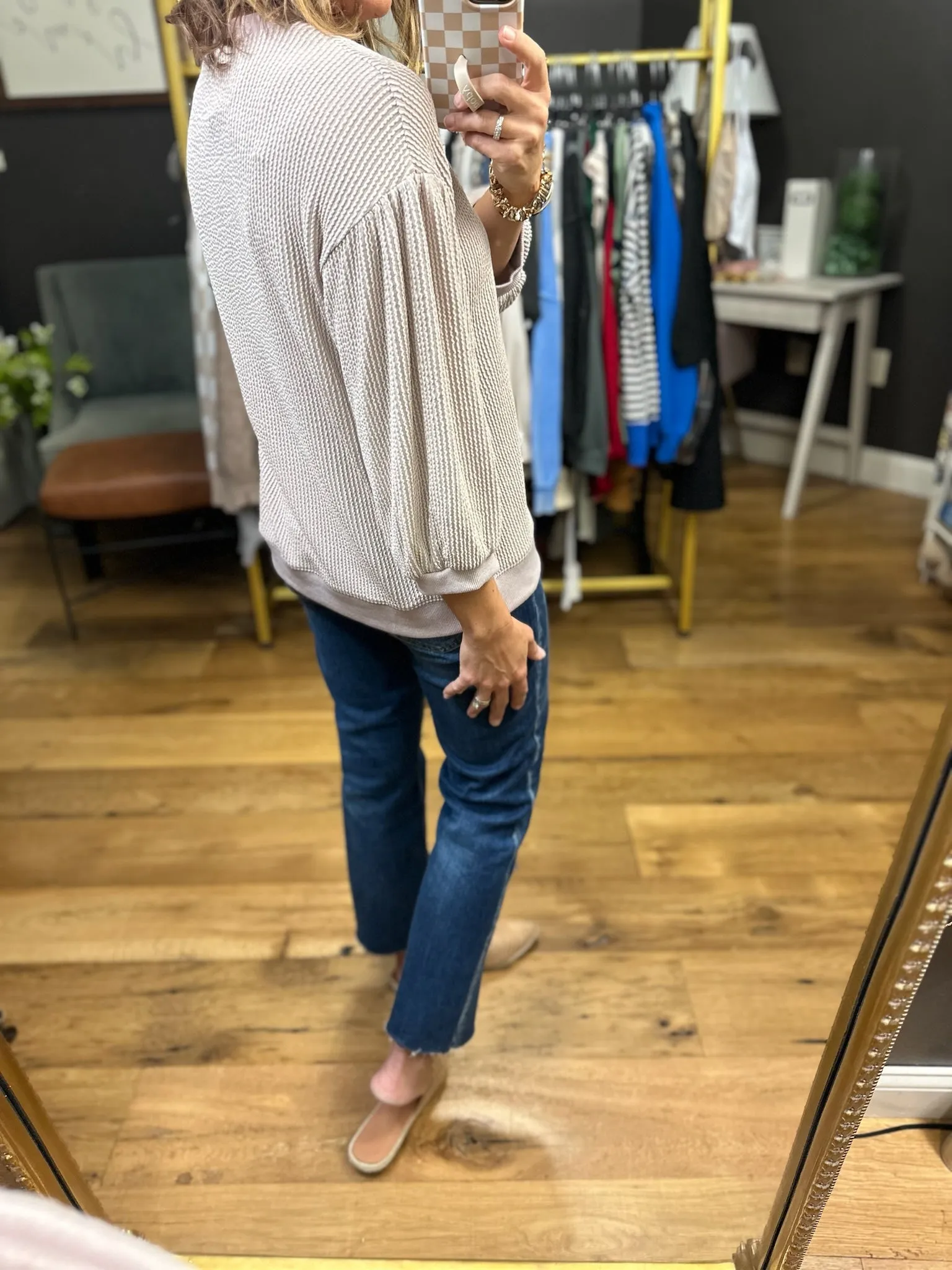 Coming Together Corded 3/4 Sleeve Top - Oatmeal