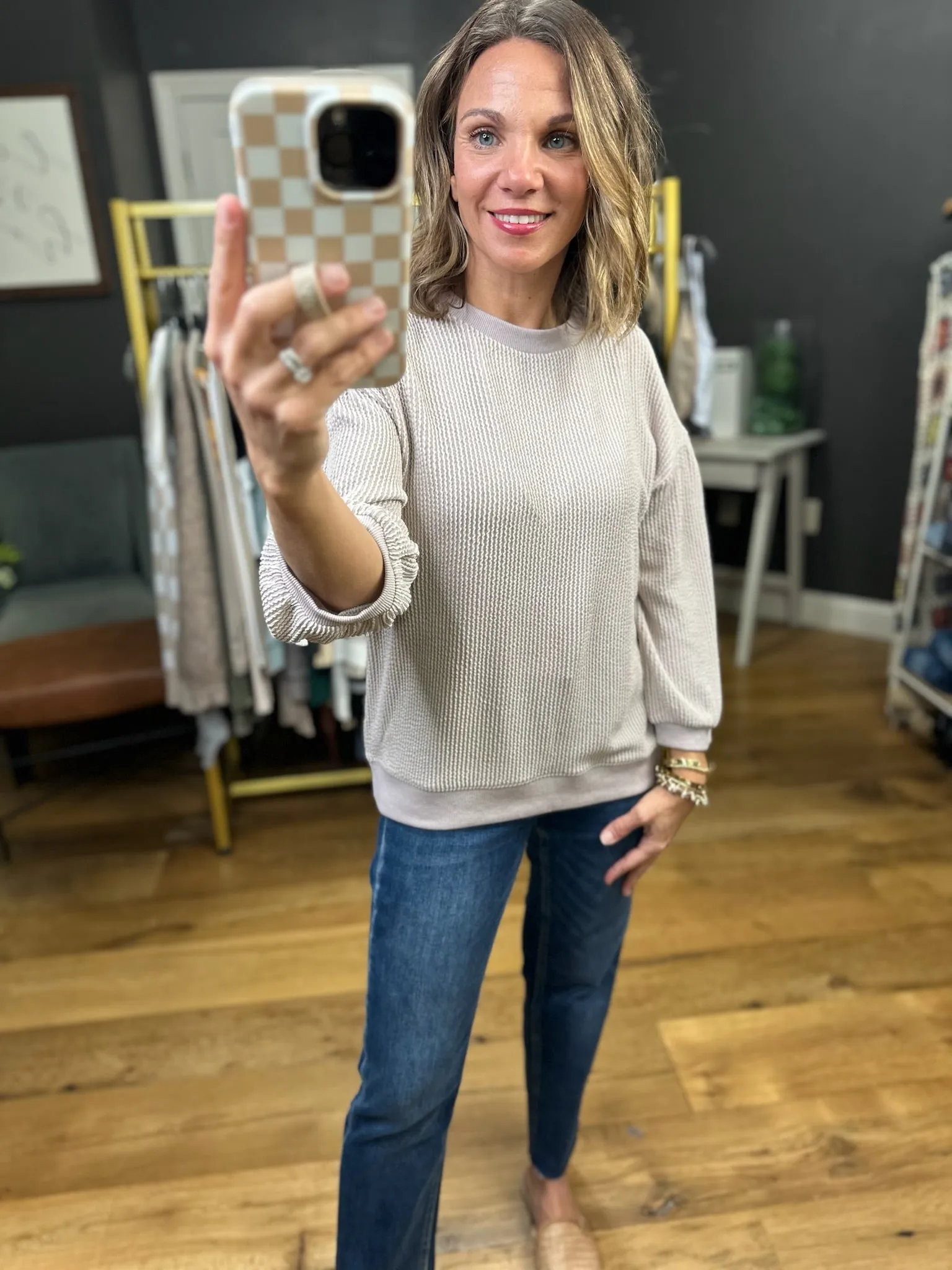 Coming Together Corded 3/4 Sleeve Top - Oatmeal