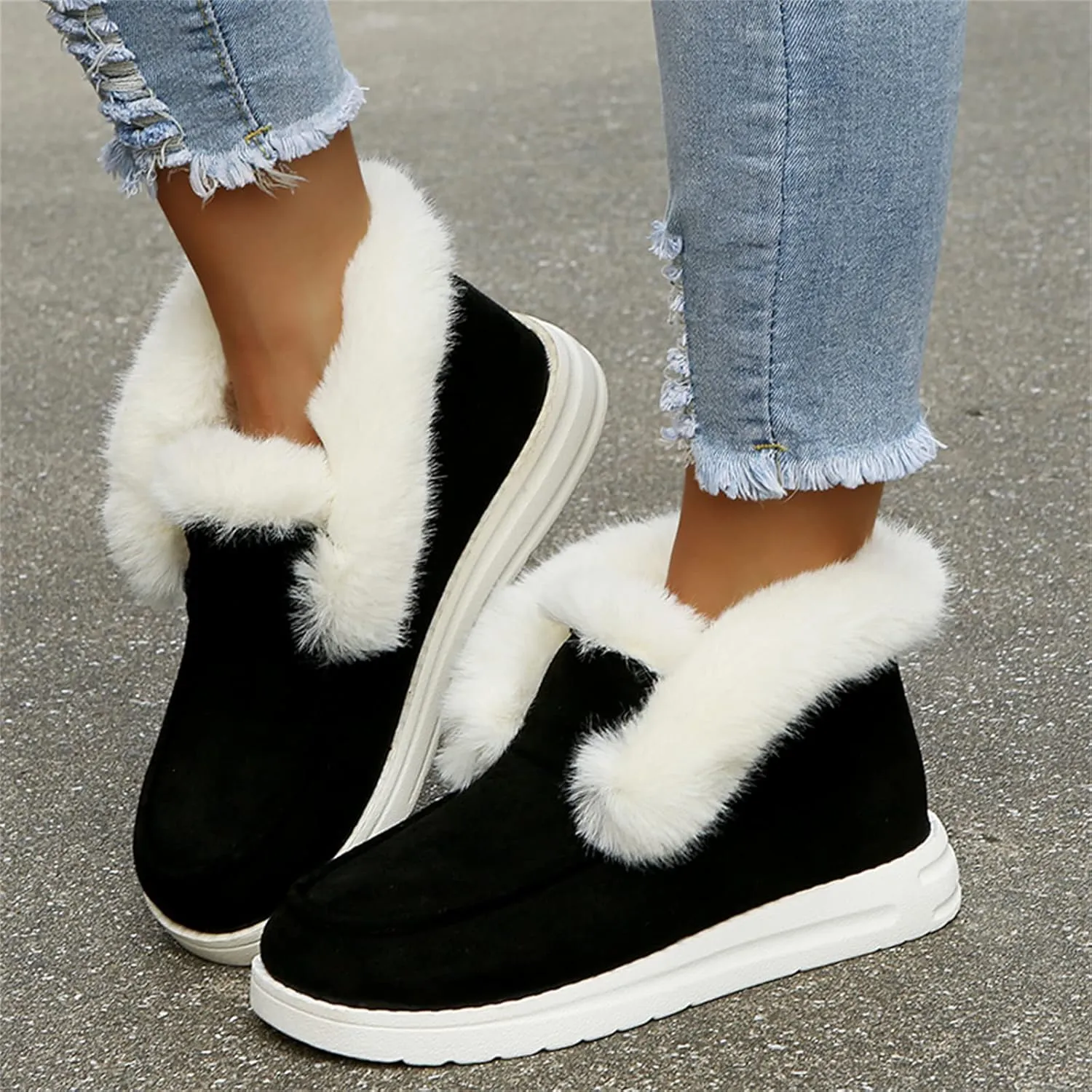 Cute Winter Boots For Women Fashion Snow Boots Warm Fur Lining Comfortable Fuzzy Ankle Booties Loafers Shoes 2024