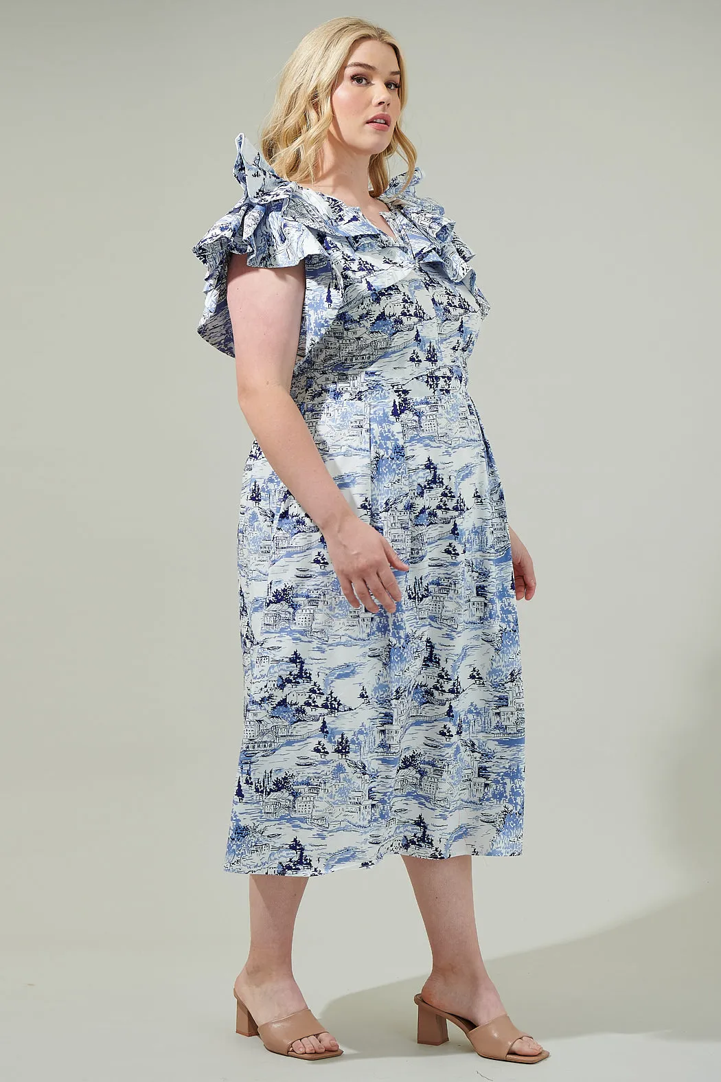 Francine Toile Sky Santana Tie Back Midi Dress Curve