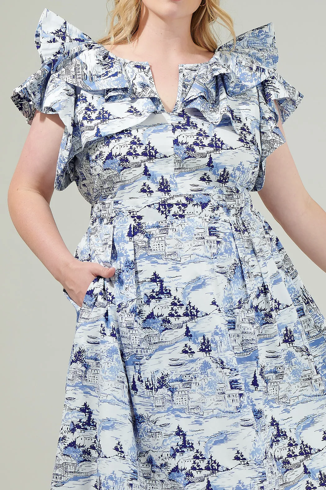 Francine Toile Sky Santana Tie Back Midi Dress Curve