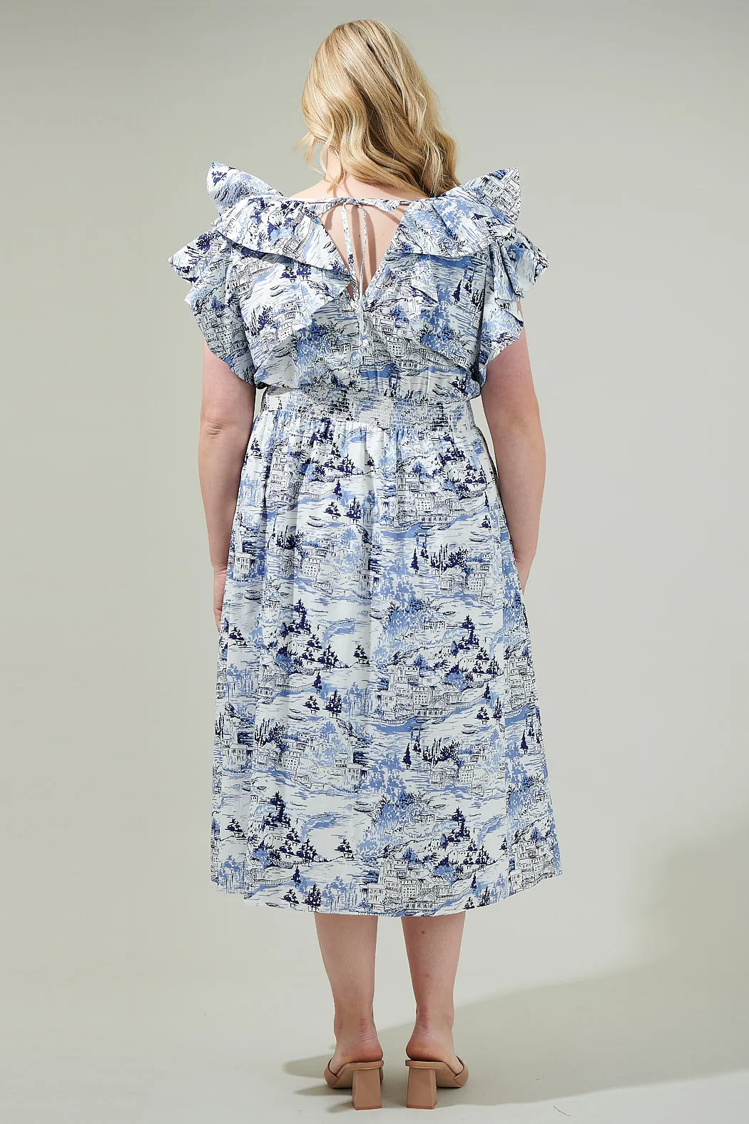 Francine Toile Sky Santana Tie Back Midi Dress Curve