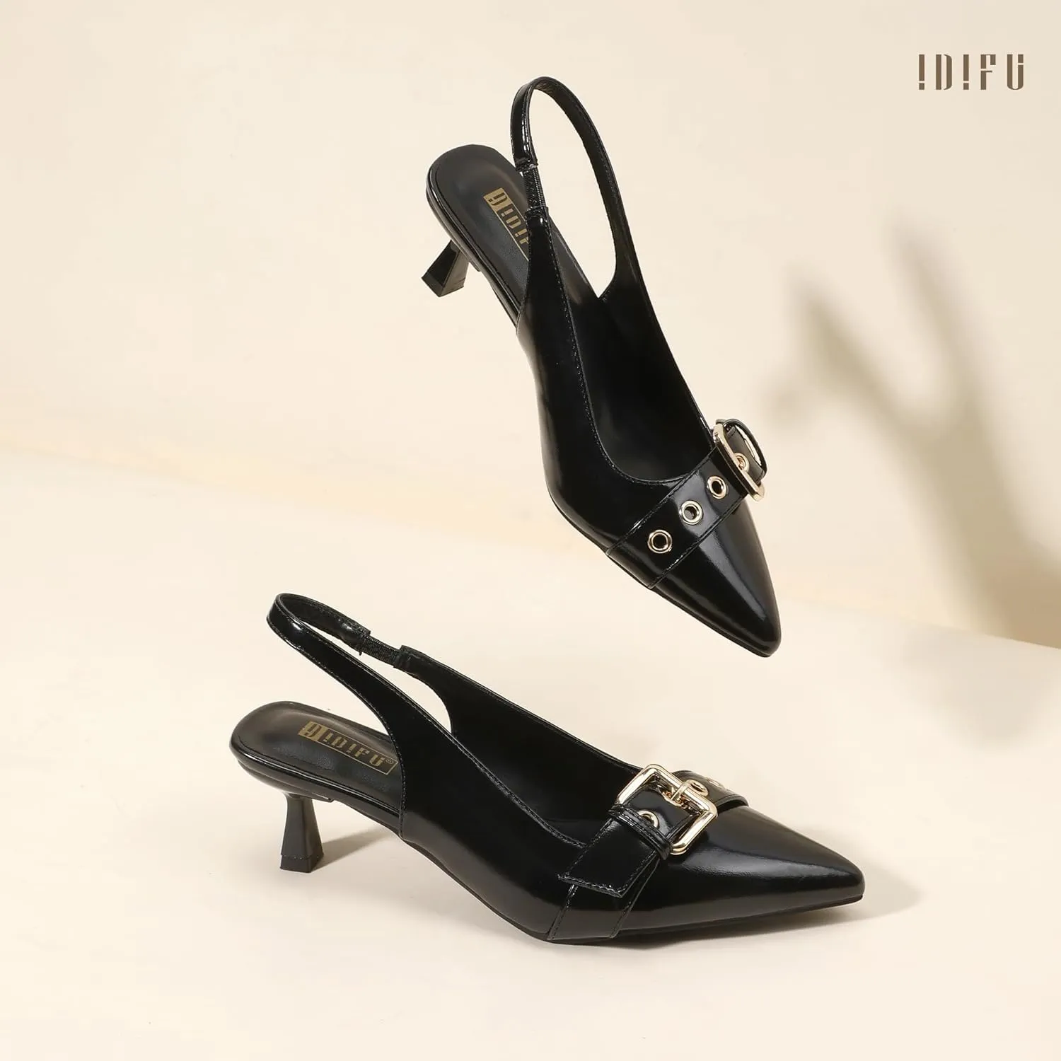 IDIFU IN2 Kitten Heels Slingback Closed Pointed Toe Low Short Heels Dress Shoes for Women Wedding Prom Office Bridal Formal Bridesmaid Bride Comfortable Dressy Cute Small Trendy Pumps Shoes