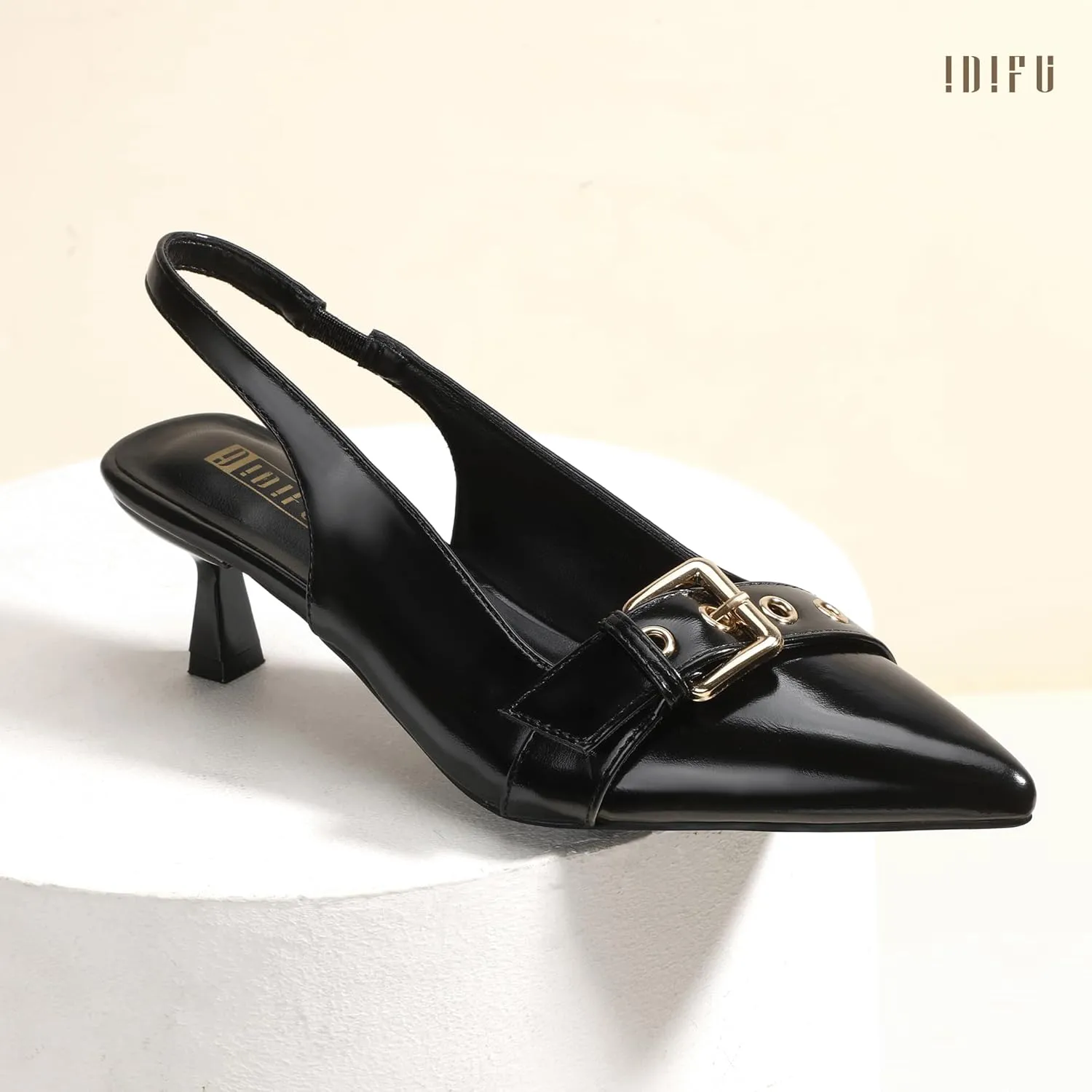 IDIFU IN2 Kitten Heels Slingback Closed Pointed Toe Low Short Heels Dress Shoes for Women Wedding Prom Office Bridal Formal Bridesmaid Bride Comfortable Dressy Cute Small Trendy Pumps Shoes