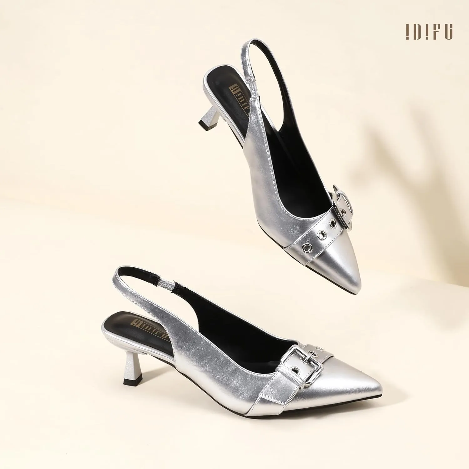 IDIFU IN2 Kitten Heels Slingback Closed Pointed Toe Low Short Heels Dress Shoes for Women Wedding Prom Office Bridal Formal Bridesmaid Bride Comfortable Dressy Cute Small Trendy Pumps Shoes