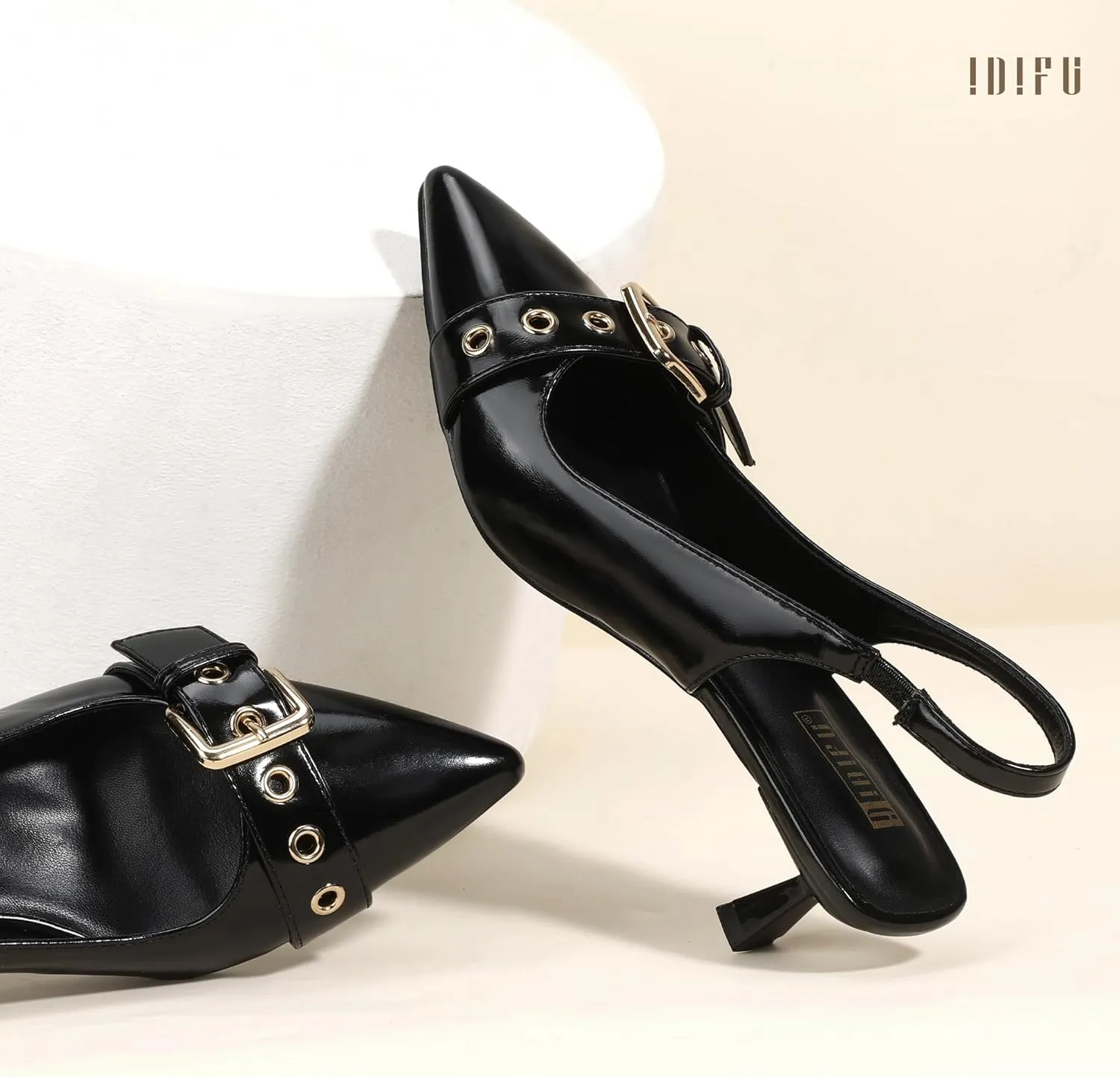 IDIFU IN2 Kitten Heels Slingback Closed Pointed Toe Low Short Heels Dress Shoes for Women Wedding Prom Office Bridal Formal Bridesmaid Bride Comfortable Dressy Cute Small Trendy Pumps Shoes