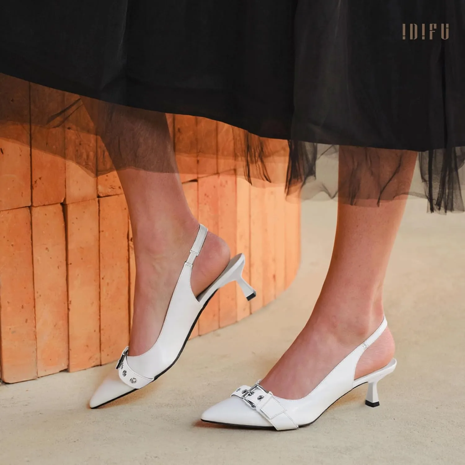 IDIFU IN2 Kitten Heels Slingback Closed Pointed Toe Low Short Heels Dress Shoes for Women Wedding Prom Office Bridal Formal Bridesmaid Bride Comfortable Dressy Cute Small Trendy Pumps Shoes