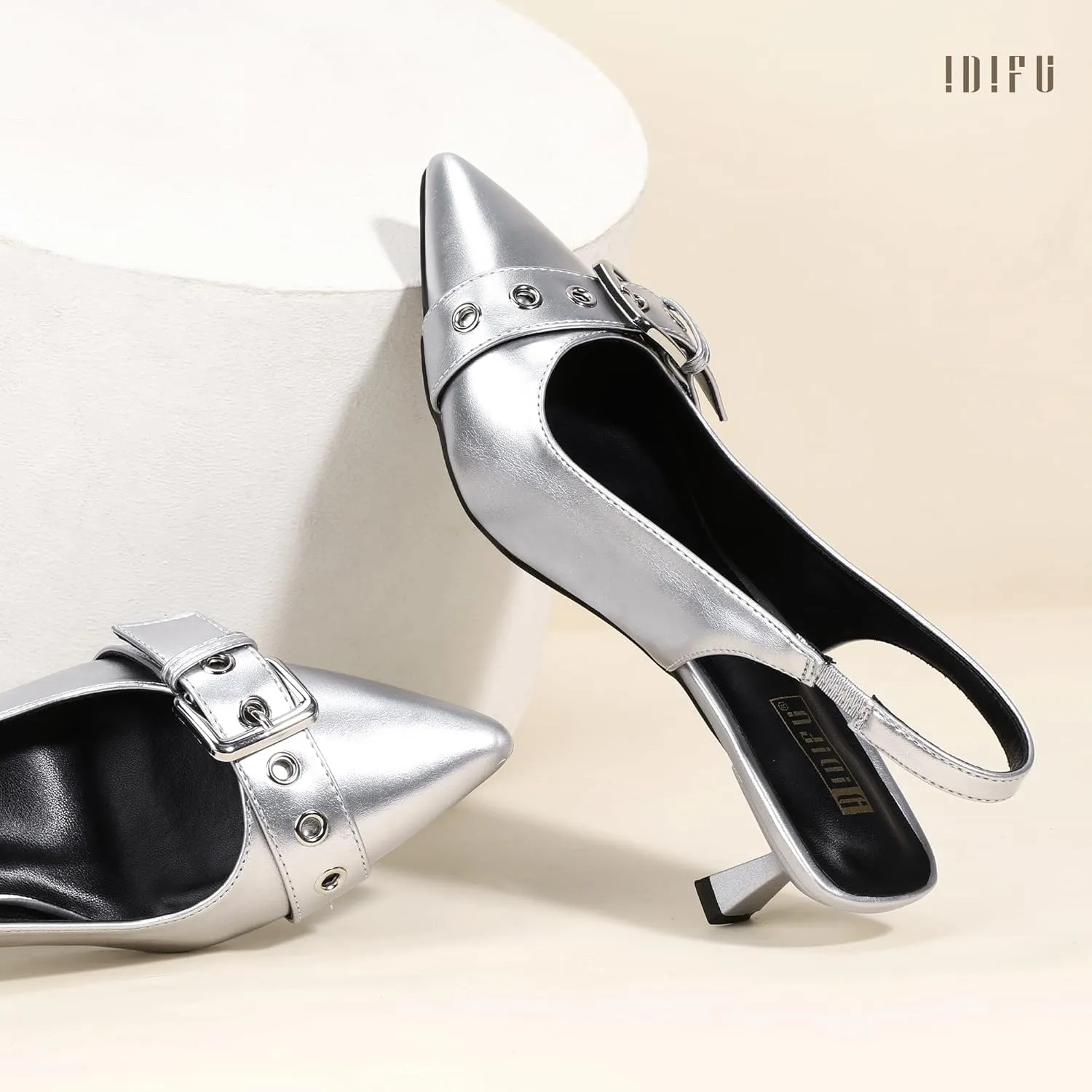 IDIFU IN2 Kitten Heels Slingback Closed Pointed Toe Low Short Heels Dress Shoes for Women Wedding Prom Office Bridal Formal Bridesmaid Bride Comfortable Dressy Cute Small Trendy Pumps Shoes