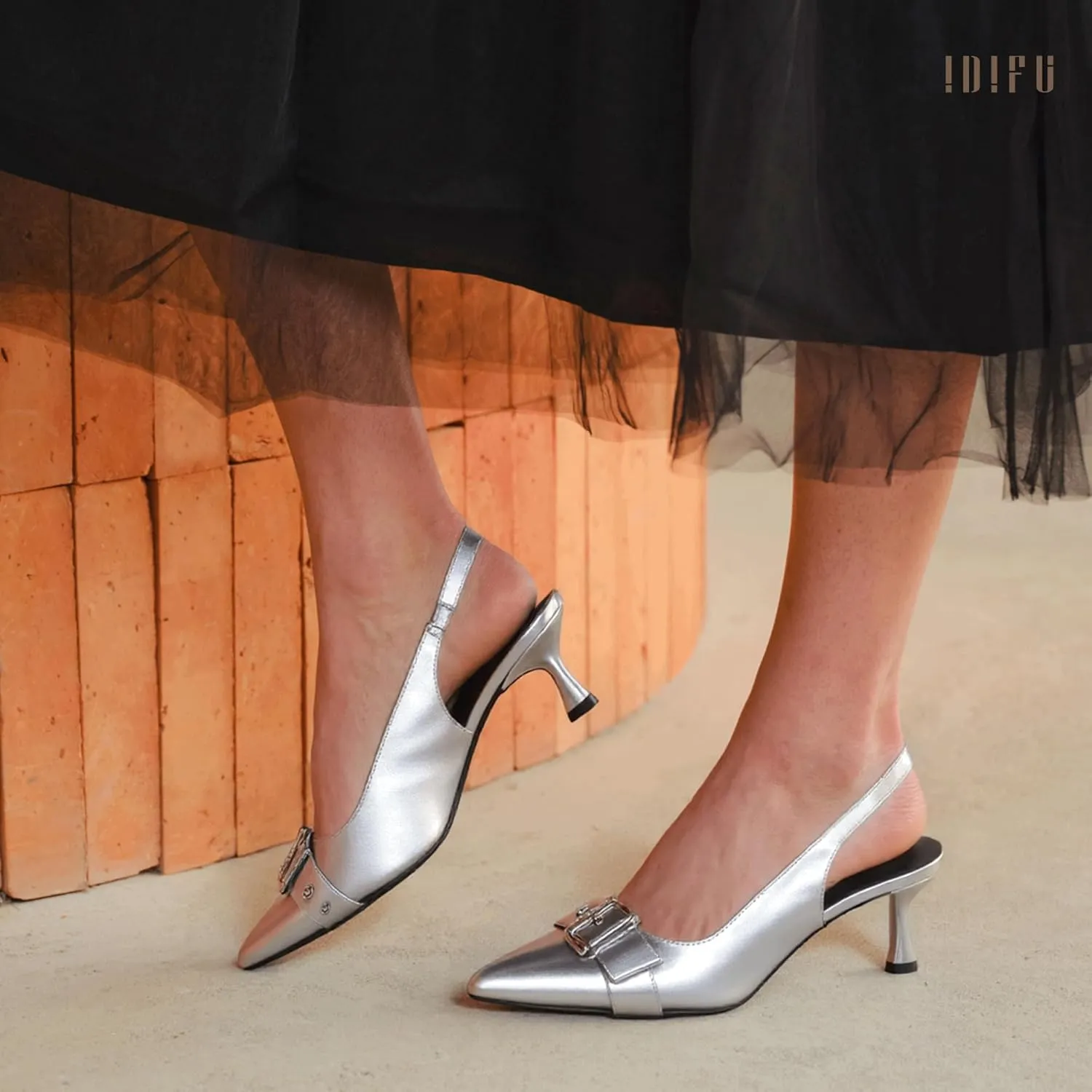 IDIFU IN2 Kitten Heels Slingback Closed Pointed Toe Low Short Heels Dress Shoes for Women Wedding Prom Office Bridal Formal Bridesmaid Bride Comfortable Dressy Cute Small Trendy Pumps Shoes