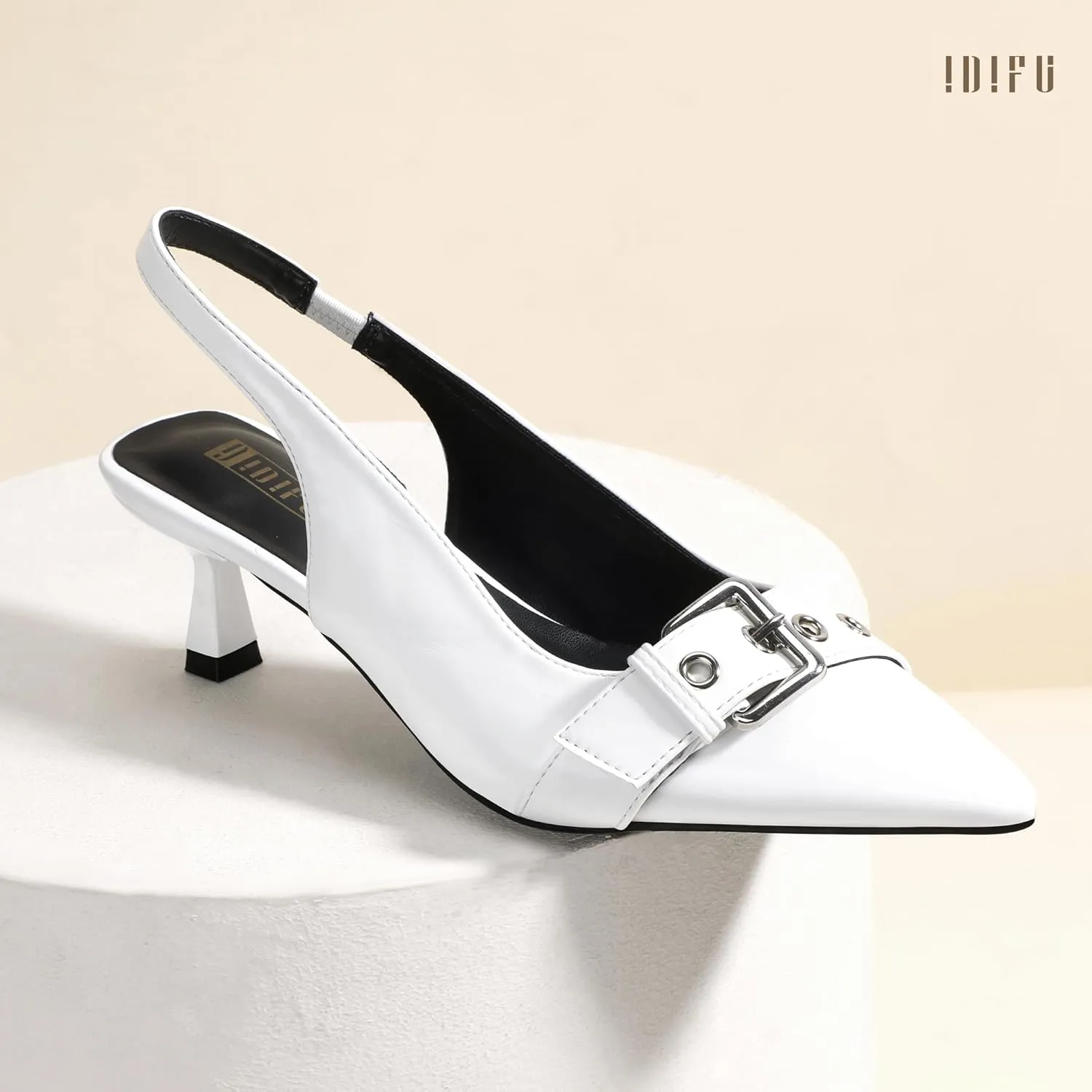 IDIFU IN2 Kitten Heels Slingback Closed Pointed Toe Low Short Heels Dress Shoes for Women Wedding Prom Office Bridal Formal Bridesmaid Bride Comfortable Dressy Cute Small Trendy Pumps Shoes