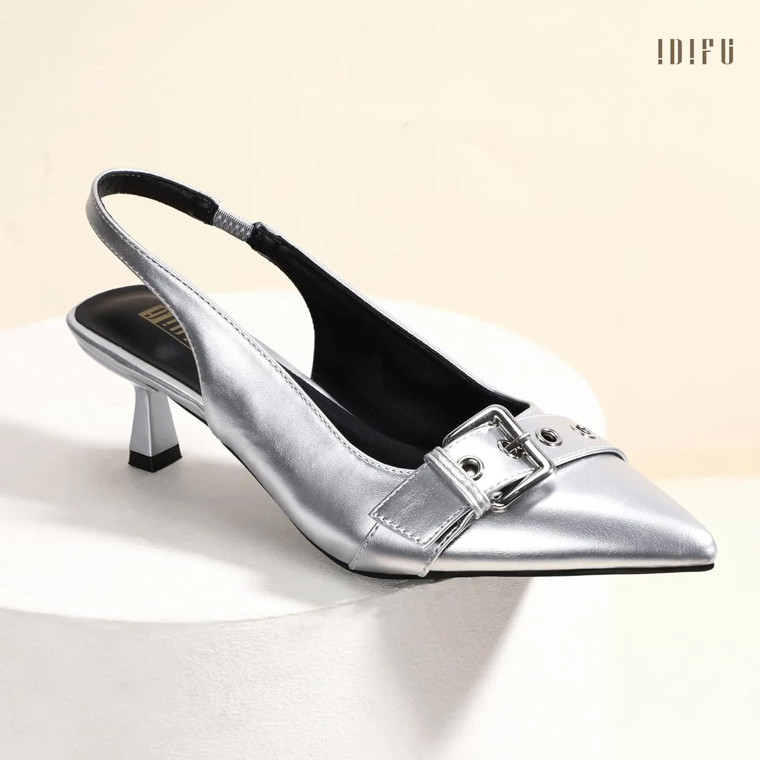 IDIFU IN2 Kitten Heels Slingback Closed Pointed Toe Low Short Heels Dress Shoes for Women Wedding Prom Office Bridal Formal Bridesmaid Bride Comfortable Dressy Cute Small Trendy Pumps Shoes