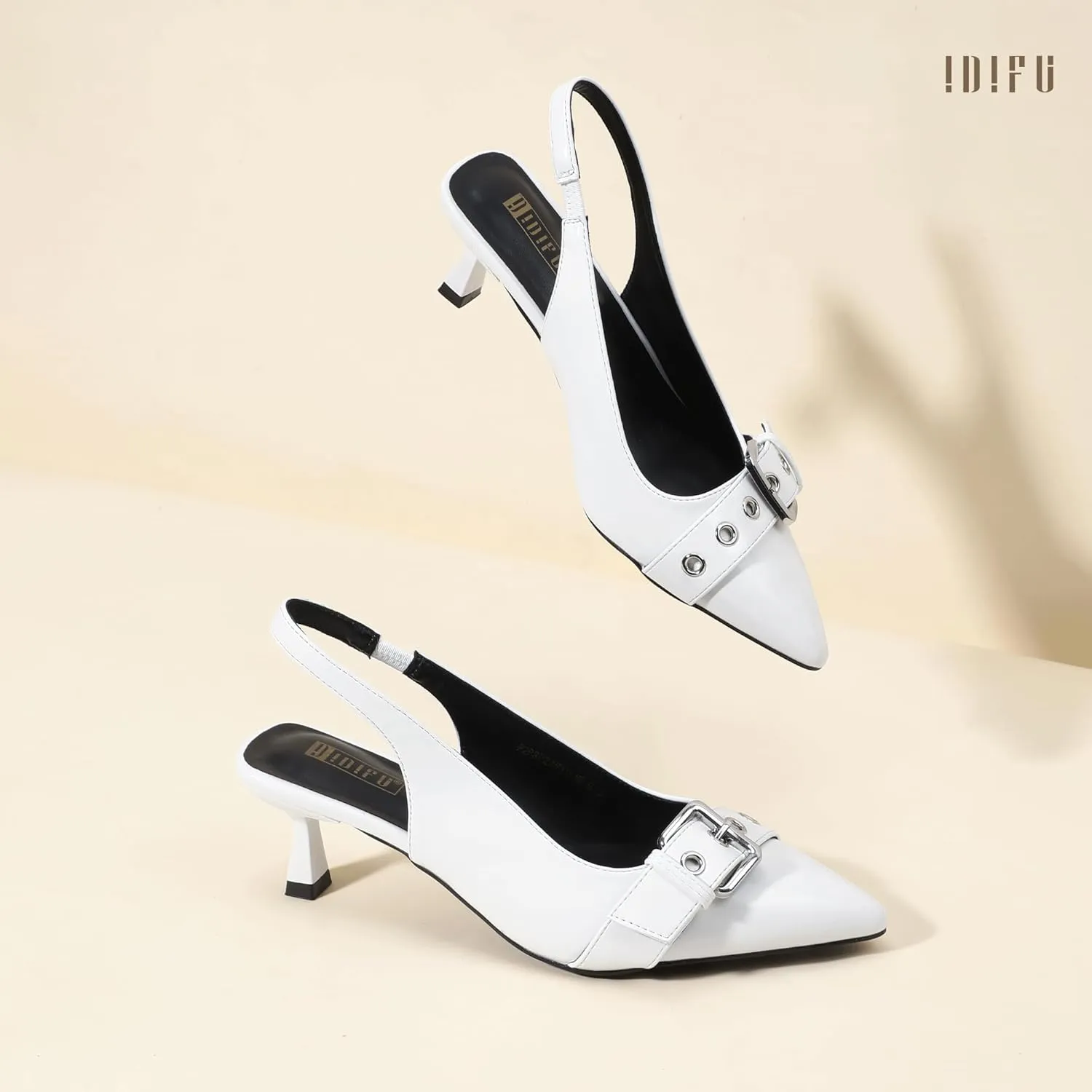 IDIFU IN2 Kitten Heels Slingback Closed Pointed Toe Low Short Heels Dress Shoes for Women Wedding Prom Office Bridal Formal Bridesmaid Bride Comfortable Dressy Cute Small Trendy Pumps Shoes