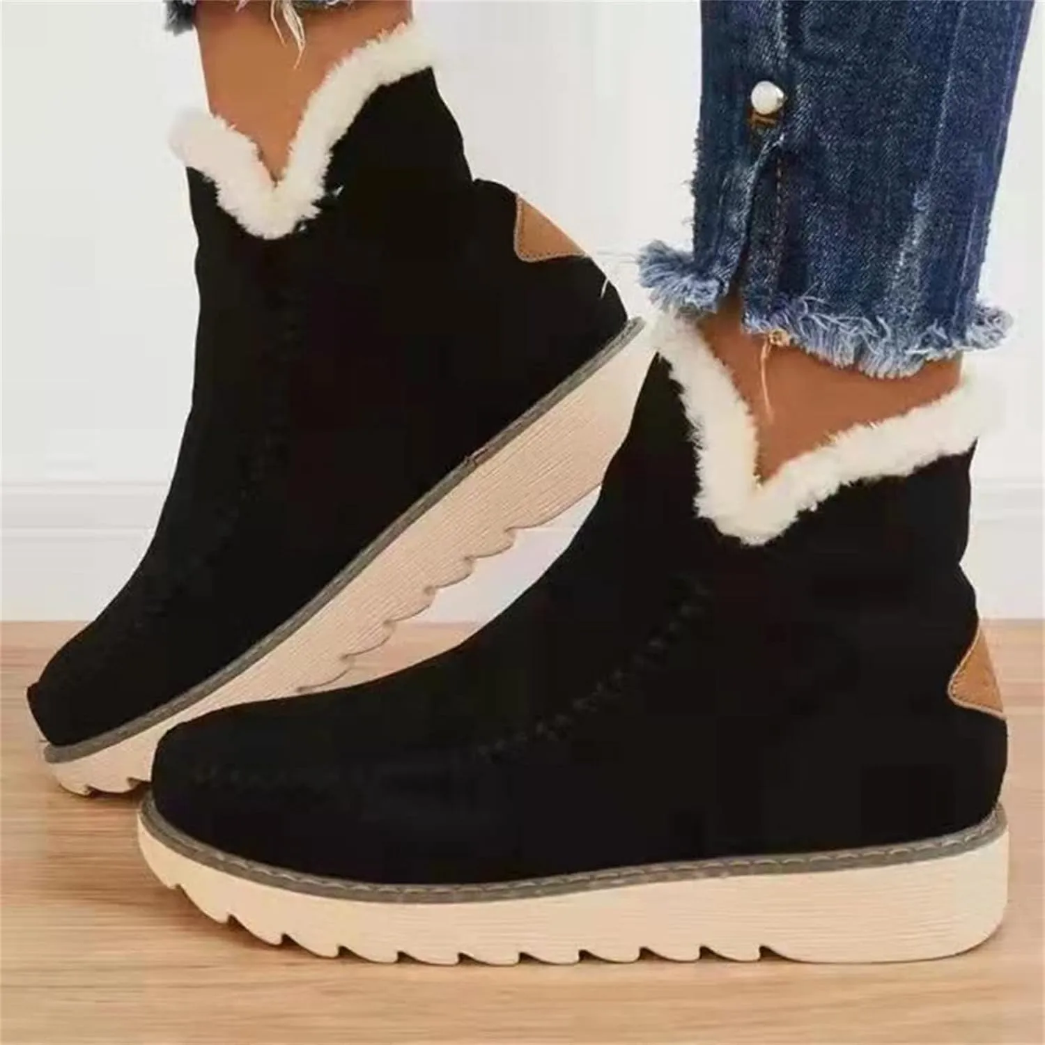 Lausiuoe Winter Dress Boots For Women 2024 Snow Boots Outdoor Warm Fur Lined Comfortable Fuzzy Loafers Shoes Ankle Booties