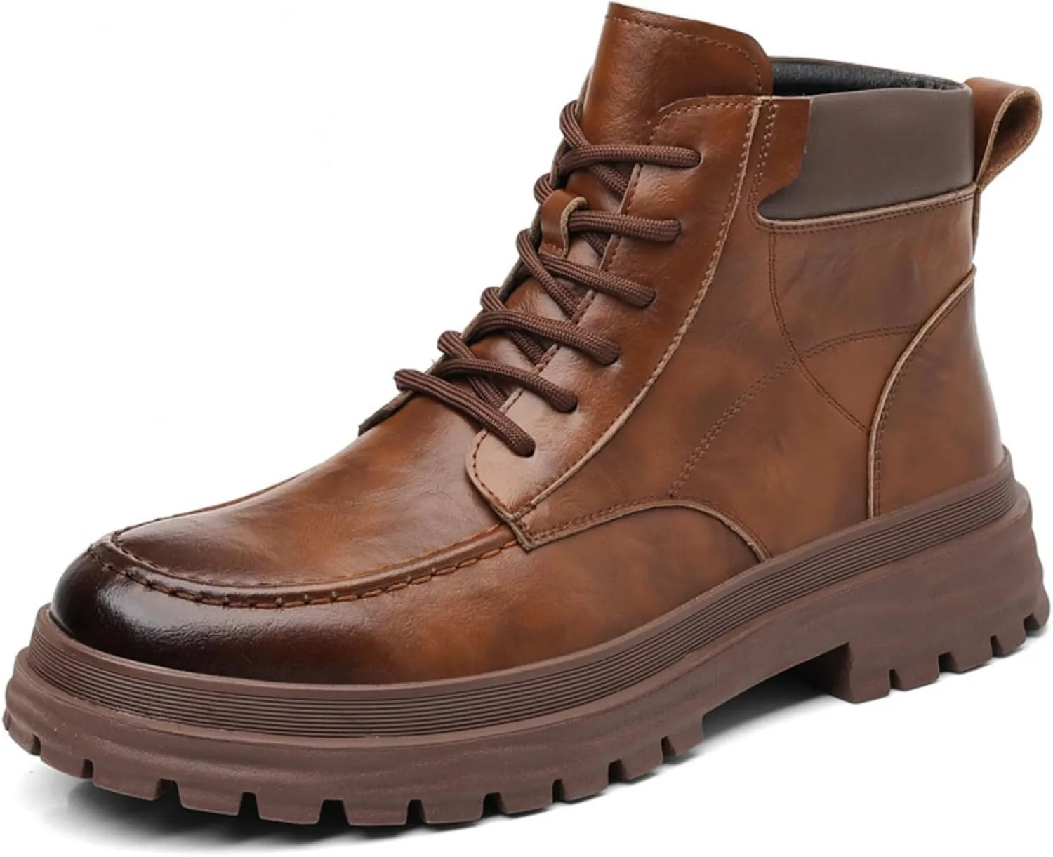 Men's Chukka Boots Lace Up Motorcycle Boots Non-Slip Sole Work Waterproof Dress Ankle Boots