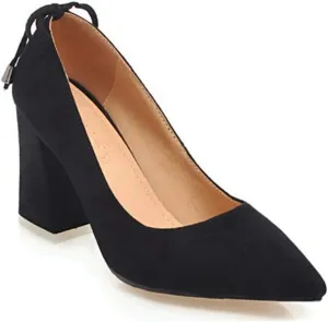 MIOKE Women's Pointed Toe Chunky Mid Heel Pumps Casual Suede Buckle Strap Mary Jane Office Dress Shoes