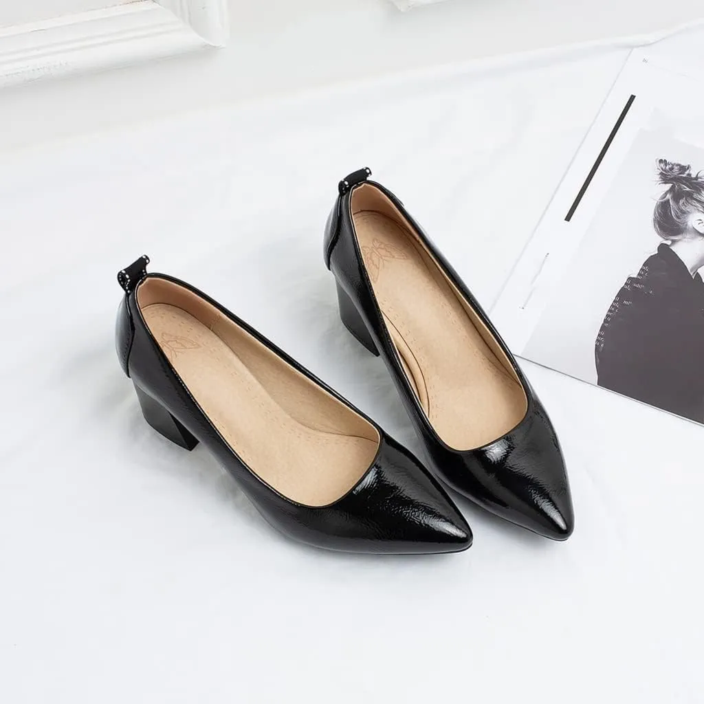 MIOKE Women's Pointed Toe Rhinestone Dress Pumps Suede Slip-On Chunky Mid Heel Wedding Party Evening Shoes