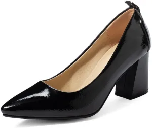 MIOKE Women's Pointed Toe Rhinestone Dress Pumps Suede Slip-On Chunky Mid Heel Wedding Party Evening Shoes
