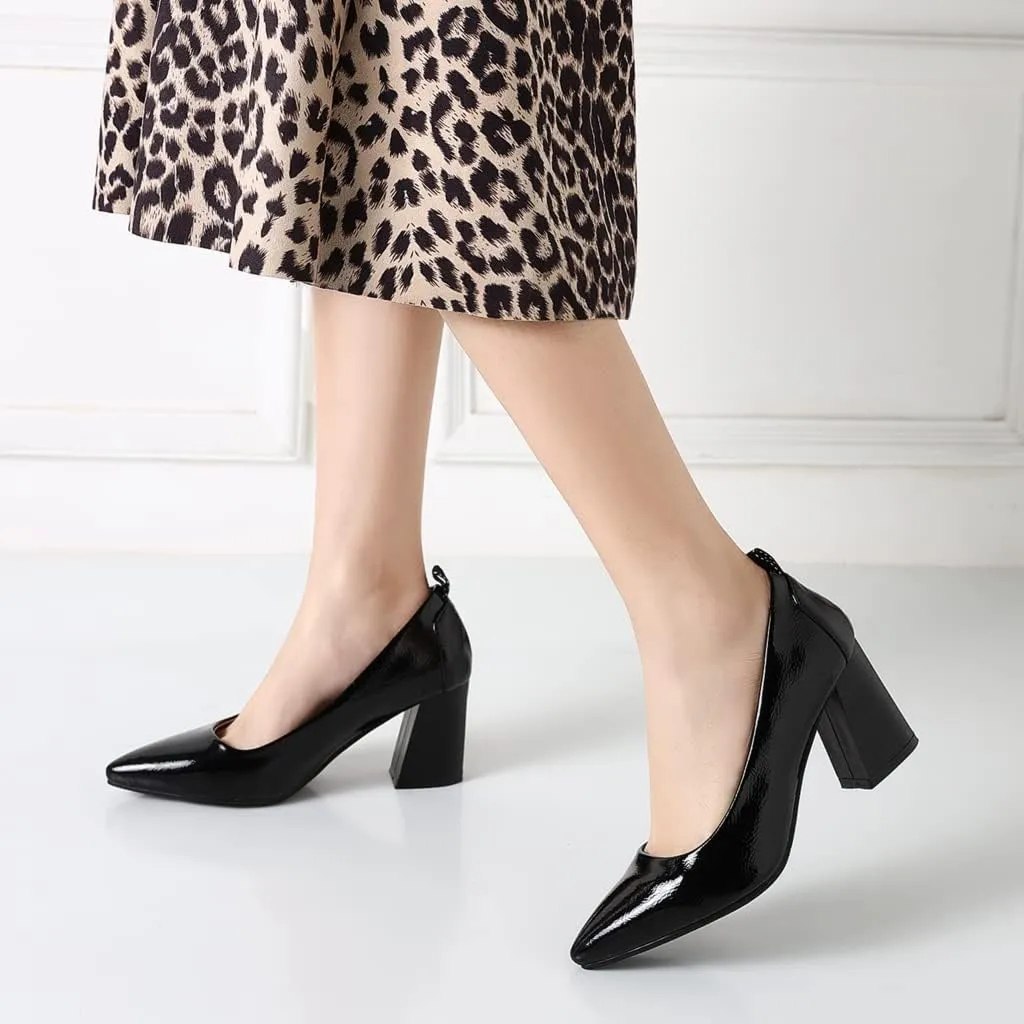 MIOKE Women's Pointed Toe Rhinestone Dress Pumps Suede Slip-On Chunky Mid Heel Wedding Party Evening Shoes