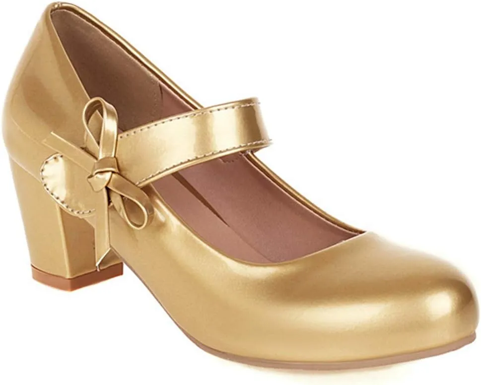 MIOKE Women's Square Toe Low Heel Mary Jane Pumps Pearl Buckle Strap Casual Comfort Wedding Dress Shoes