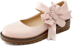MIOKE Women's Sweet Bow Mary Jane Oxford Shoes Slip On Comfy Low Heel Classic Vintage Dress Oxfords Pump