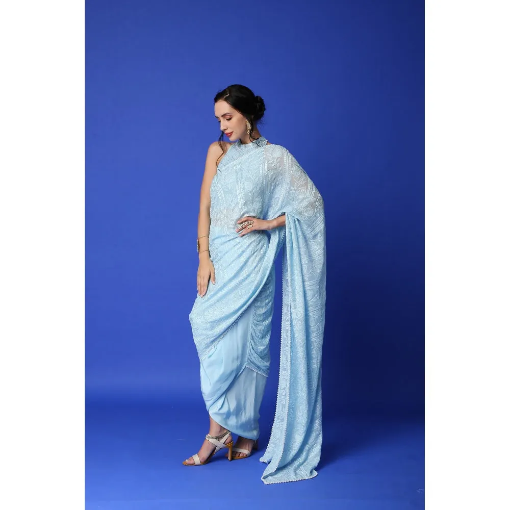 MONK & MEI Karishma Chikankari Blouse - Ice Blue