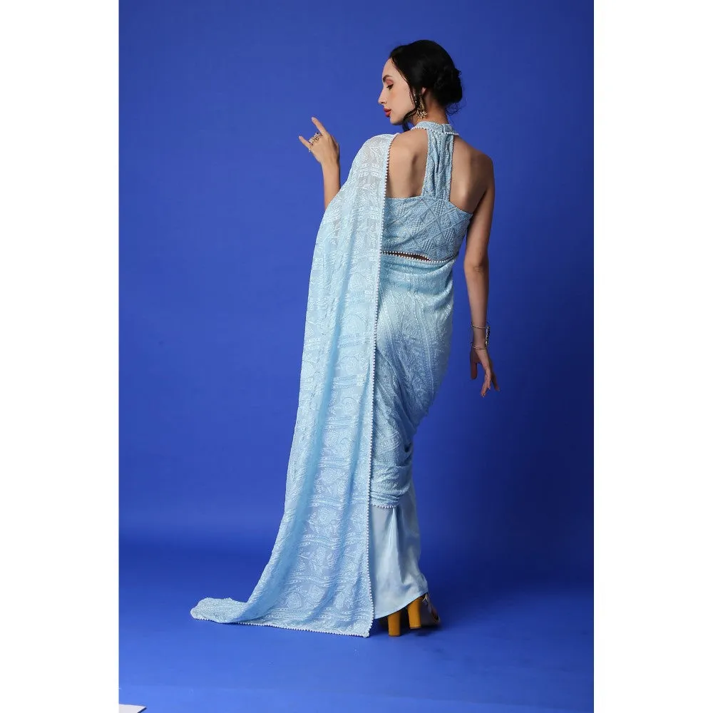 MONK & MEI Karishma Chikankari Blouse - Ice Blue