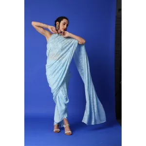 MONK & MEI Karishma Chikankari Blouse - Ice Blue