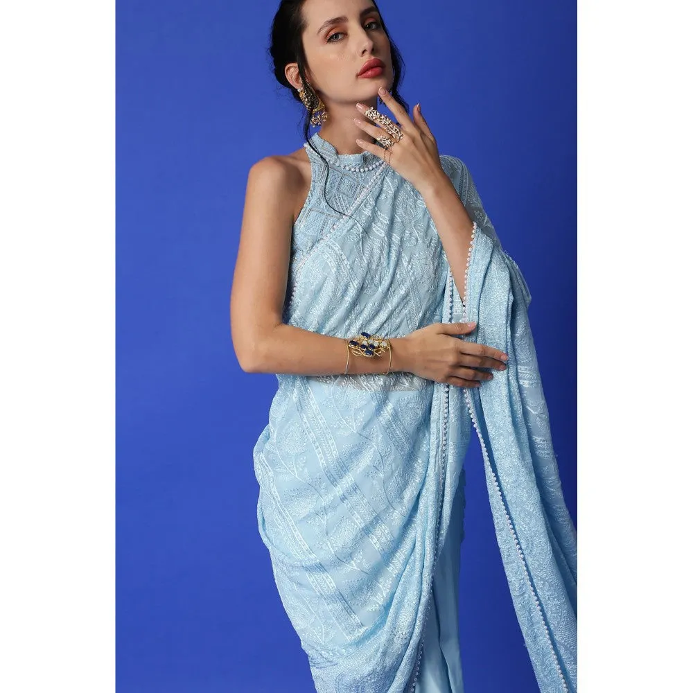 MONK & MEI Karishma Chikankari Blouse - Ice Blue