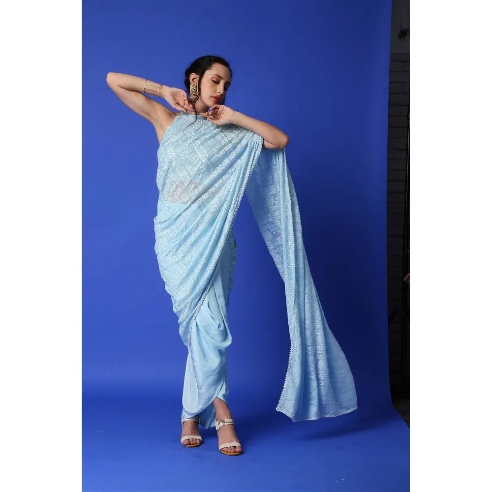 MONK & MEI Karishma Chikankari Blouse - Ice Blue