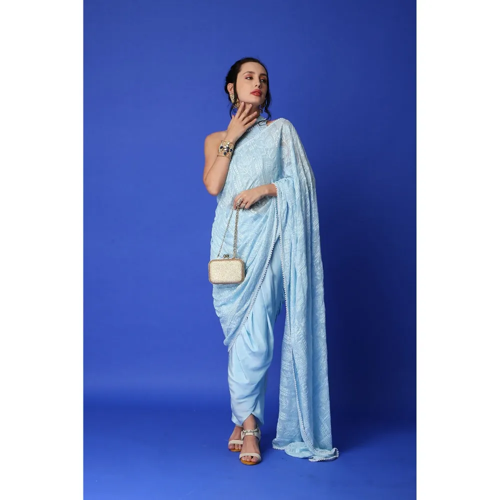 MONK & MEI Karishma Chikankari Blouse - Ice Blue