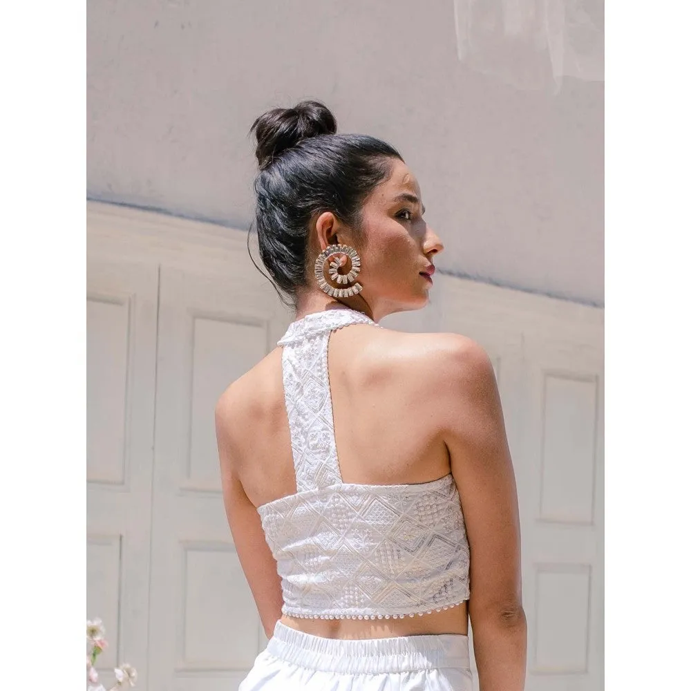 MONK & MEI Karishma Chikankari Stitched Blouse- White