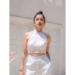 MONK & MEI Karishma Chikankari Stitched Blouse- White