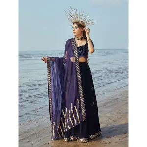 MONK & MEI Vanessa Blouse, Lehenga and Dupatta- Blue