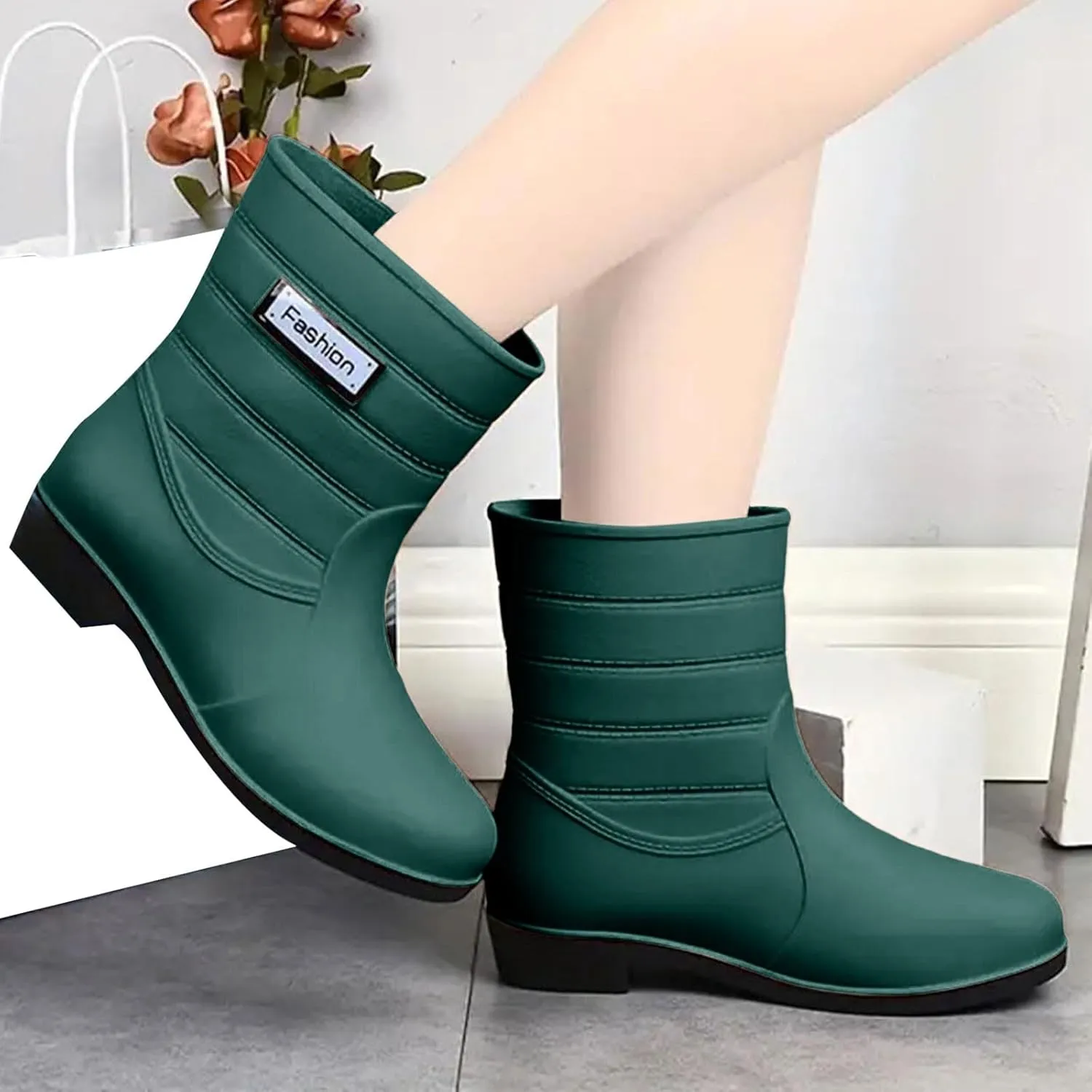 Rain Boots Women Waterproof Mid Calf Lightweight Cute Booties Fashion Work Comfortable Garden Shoes