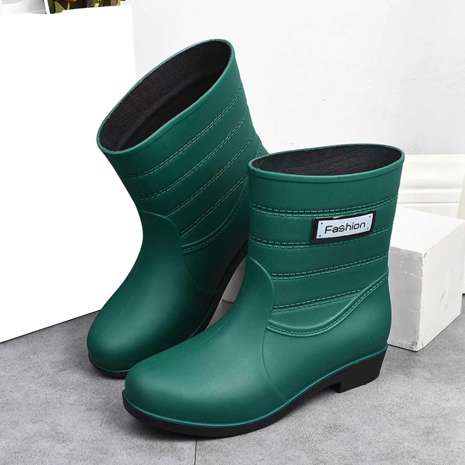 Rain Boots Women Waterproof Mid Calf Lightweight Cute Booties Fashion Work Comfortable Garden Shoes