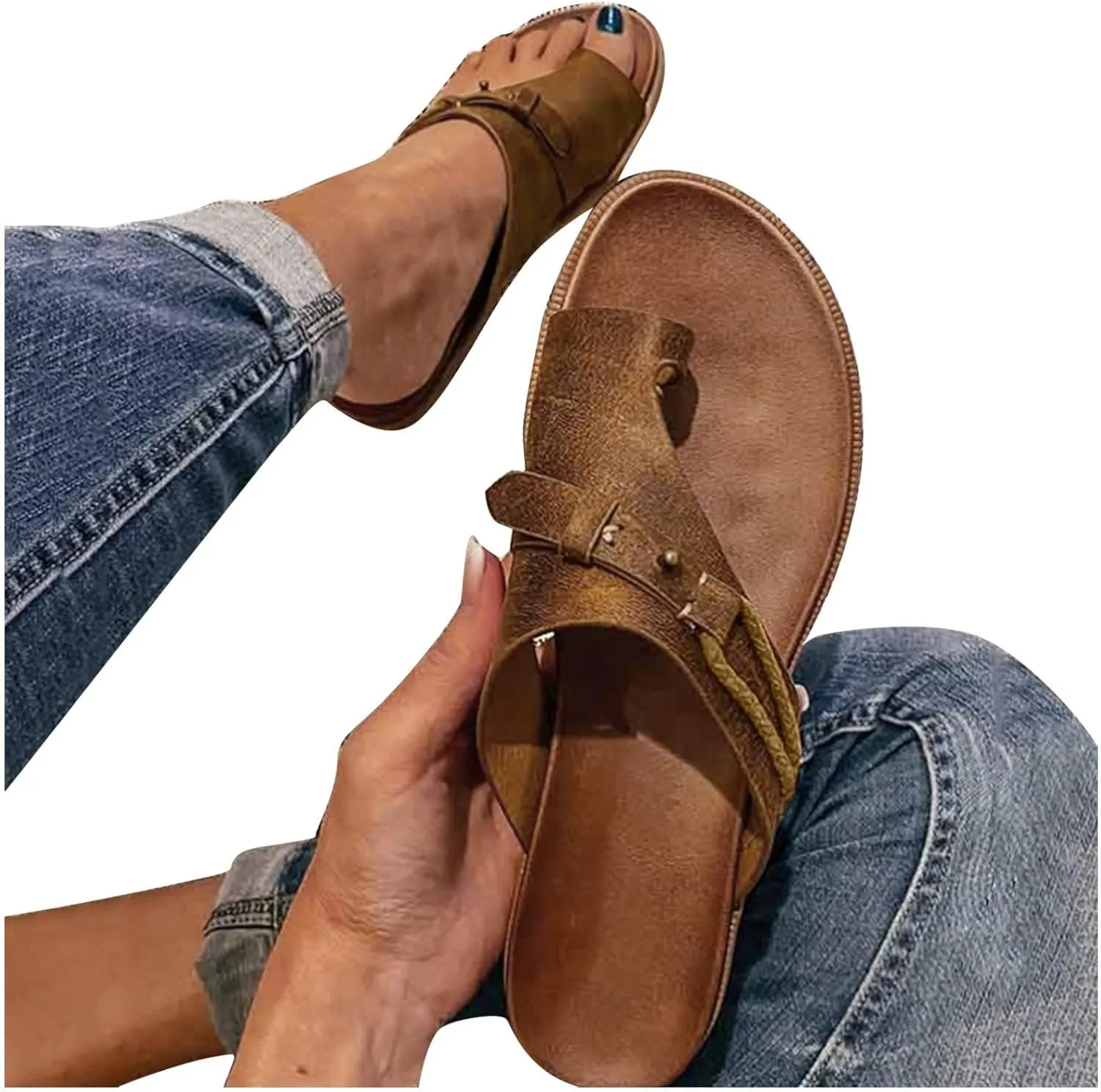 Sandals for Women Dressy,Womens Flat Sandals Open Toe Slippers Flip Flop Shoes Summer Casual Ankle Buckle Strap Sandal