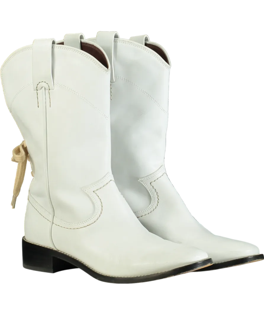 See by Chlo White Leather Western Style Boots Mid Calf UK 8 EU 41 