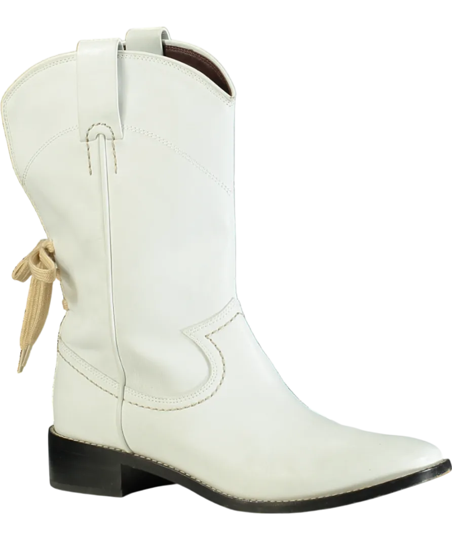 See by Chlo White Leather Western Style Boots Mid Calf UK 8 EU 41 