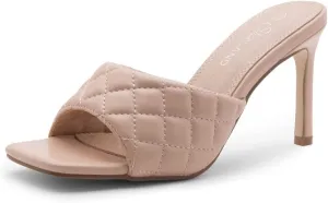 Shoe Land Melrose Women's High Heels Stiletto Heeled Slides, Square Open Toe One Band Slip-On Heeled Mules  Dressy Clear Heeled Sandals for Prom Party Wedding and Vacation