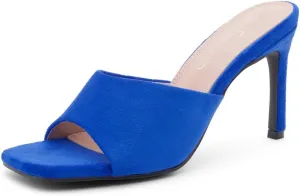 Shoe Land Melrose Women's High Heels Stiletto Heeled Slides, Square Open Toe One Band Slip-On Heeled Mules  Dressy Clear Heeled Sandals for Prom Party Wedding and Vacation