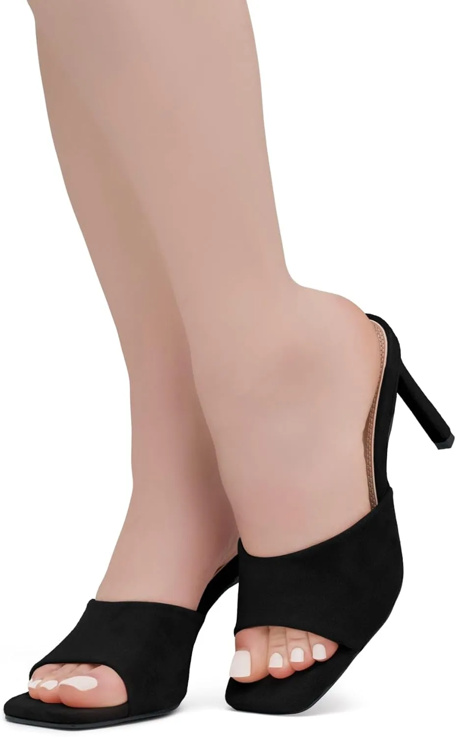 Shoe Land Melrose Women's High Heels Stiletto Heeled Slides, Square Open Toe One Band Slip-On Heeled Mules  Dressy Clear Heeled Sandals for Prom Party Wedding and Vacation