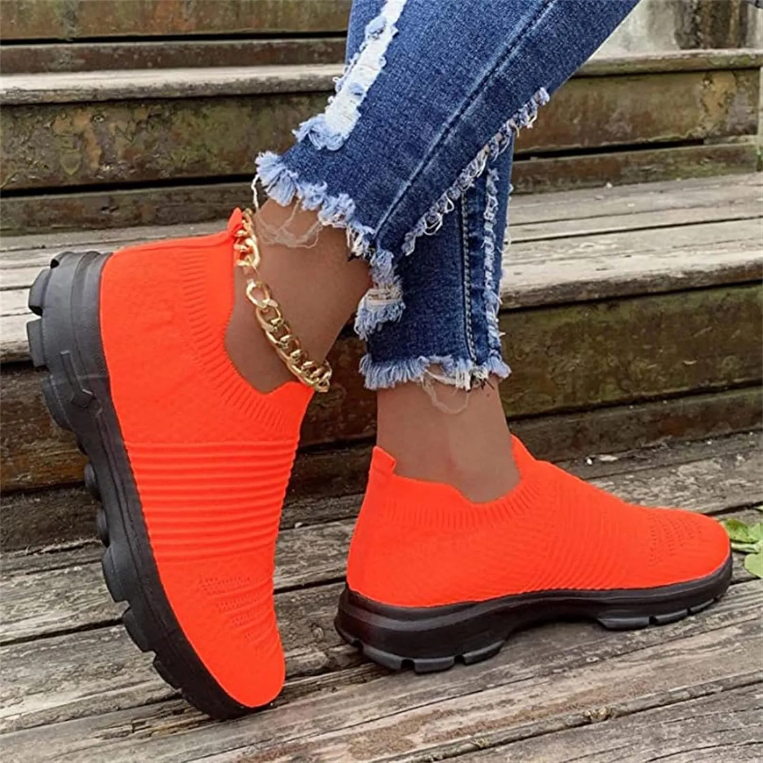 Shoes For Women Trendy Sneakers Walking Shoes Slip on Sock Sneakers Lady Girls Mesh Loafers Fashion Running Tennis Shoes